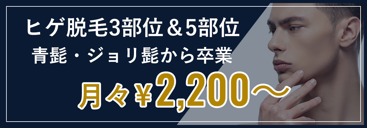 ヒゲ脱毛3部位＆5部位　青髭・ジョリ髭から卒業　月々2,200円～